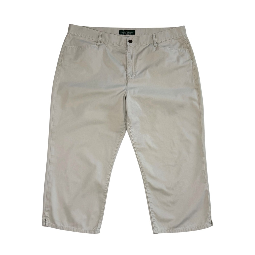 Lauren Ralph Lauren Khaki Crop Pants Womens 16 Beige Cotton Twill Capri Mid Rise